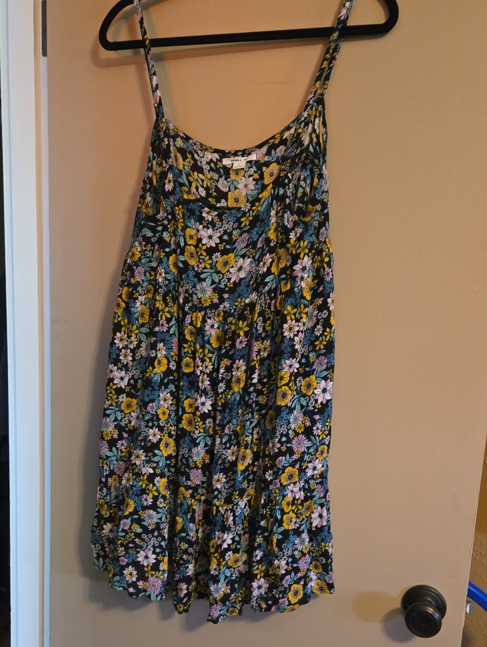 O'Neill Black Floral Sundress with Yellow, Pink & Teal Flowers